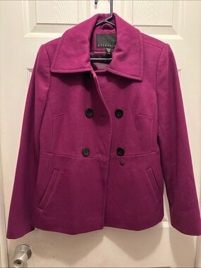 attention Plum Double-Breasted Peacoat